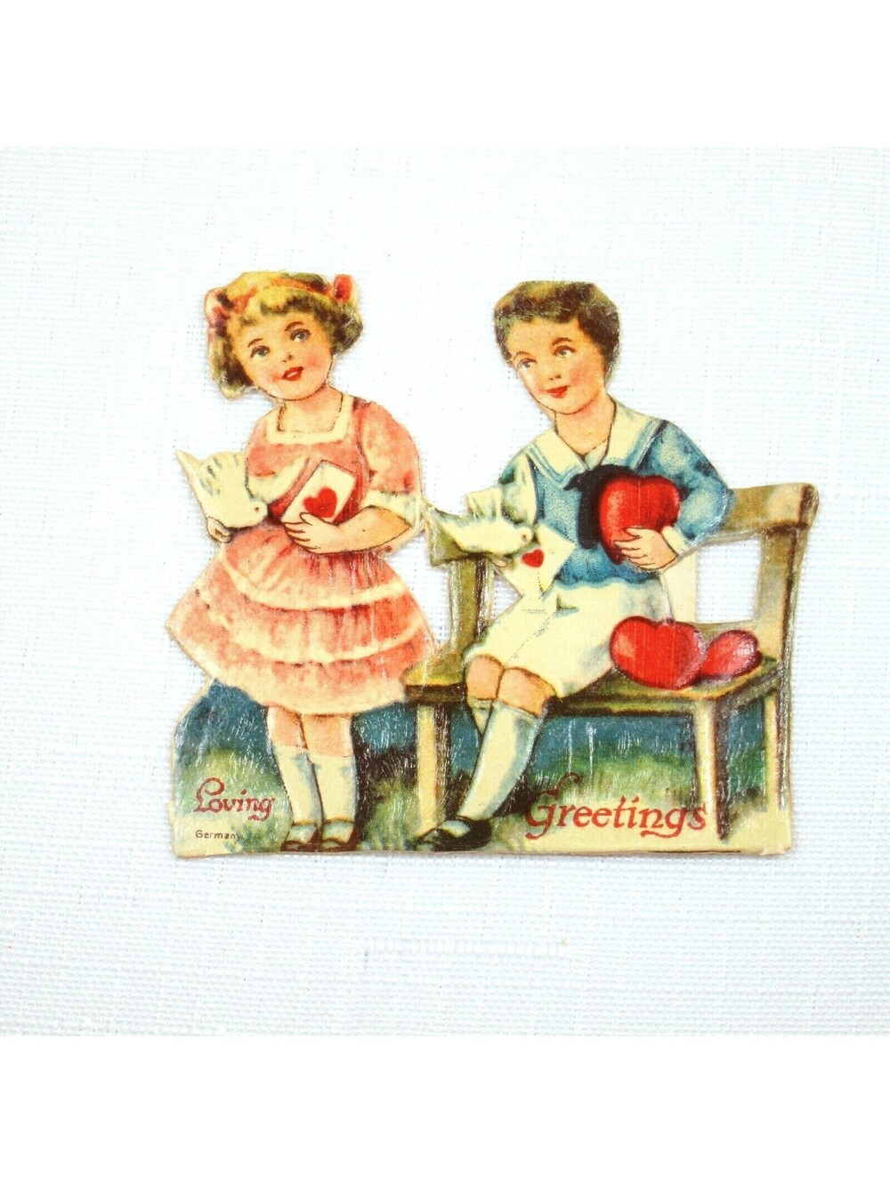 Vintage Valentine Die Cut Stand Up Victorian Girl Boy Germany 1920-30s UNSIGNED